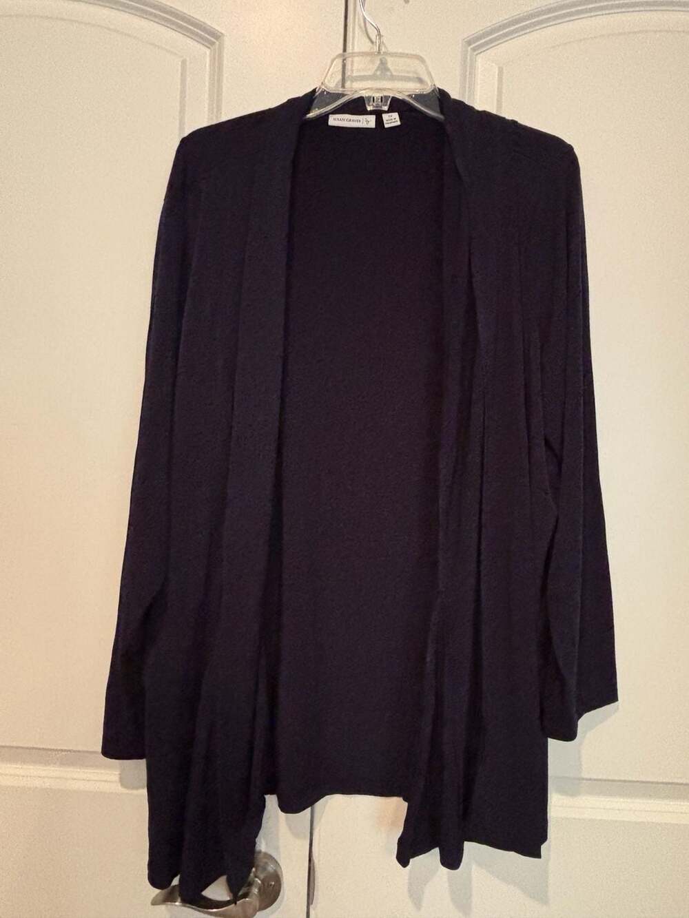 Susan Graver Drape Front Cardigan Size 2X Navy Blue Long Sleeve